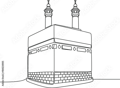 Holy Kaaba in Makkah Continuous Line Art Illustration Minimalist Vector Drawing of Masjid al-Haram Landmark