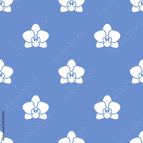 A seamless pattern of orchid flowers. The orchids are arranged in a repeating design