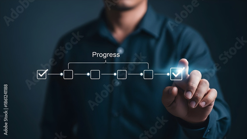 Tapety artystyczne Business Progress Checklist Completion Workflow and Task Achievement Concept