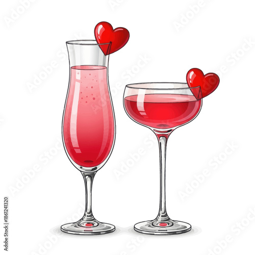 Romantic pink drinks with heart garnish for Valentine's Day