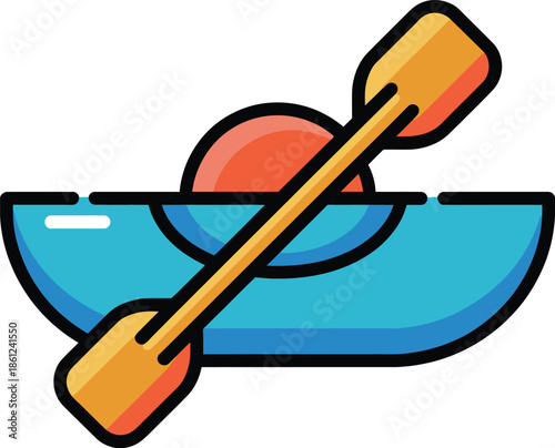 Vibrant Flat Design Canoe with Paddles Vector Graphic Illustration for Outdoor Adventure and Water Sports