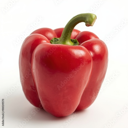 Fresh red bell pepper isolated on white background with clipping path and soft shadows