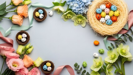 easter frame with eggs and flowers
