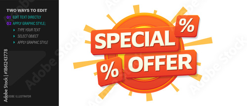 3D Special Offer text on red plates with sunburst background