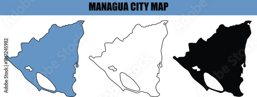 Photos Managua city map in blue, black and white isolated on white background