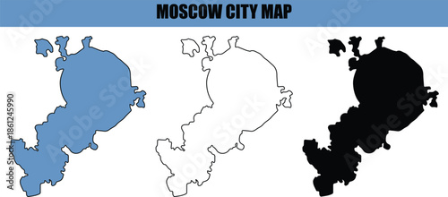Moscow city map in blue, black and white on white background