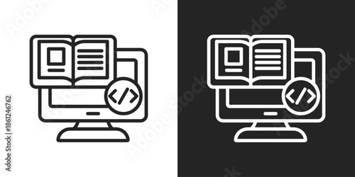 digital library Icon In Black And White Line Style