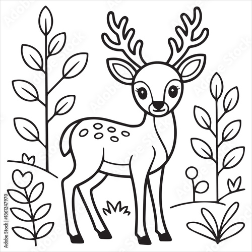 deer line art coloring page design