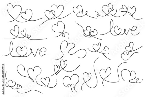 One line drawing heart big collection. Hearts line art for Valentine's Day