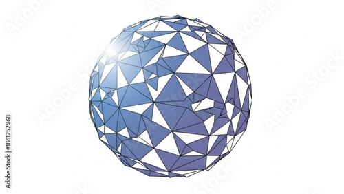 Abstract geometric sphere with glowing light effect and interconnected lines forming a network on a white background