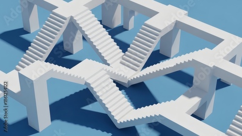 Infinite White Stairs Endless Loop of Architectural Abstraction.