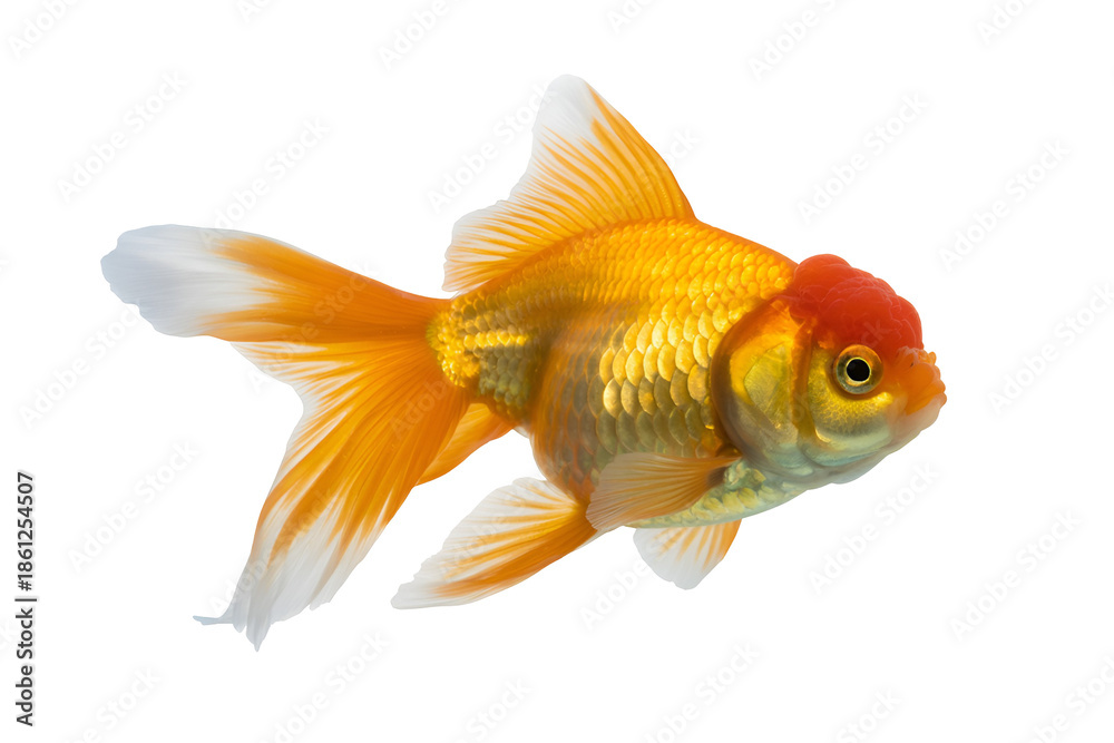 Fototapeta premium Bright orange goldfish swimming isolated on transparent background