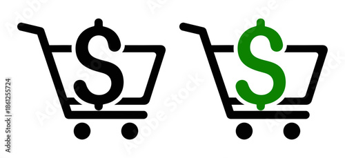 Two shopping carts with dollar signs symbolizing e-commerce and online shopping transactions on transparent background