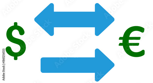 Currency exchange graphic illustration showing dollar euro conversion on transparent background