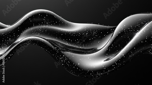 Flowing black waves with sparkling particles creating visual harmony