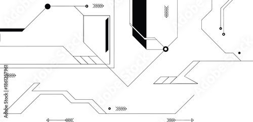circuit board design with arrows and connections for progress and innovation