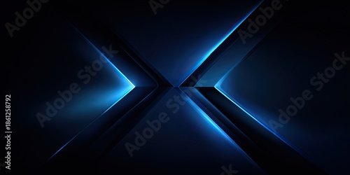 Abstract blue and black geometric design with sharp edges, glowing lines, creating an X shape