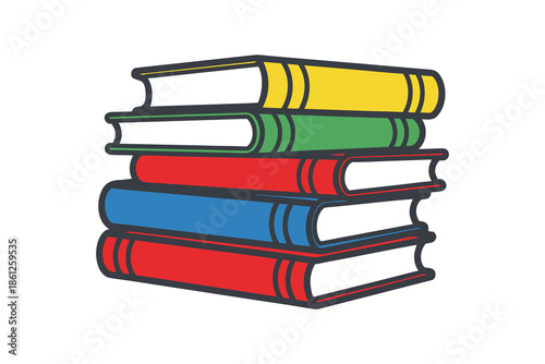 Stack of Colorful Books Vector, Educational Textbook Pile Illustration
