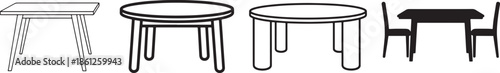 Table Icon Set with Dining and Furniture Styles for Interior, Restaurant and Home Design