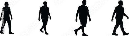 silhouette figures of people walking in various poses and directions