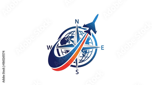 Dynamic global aviation logo representing swift worldwide travel and efficient navigation. Modern emblem for rapid progress and interconnected international journeys across the globe