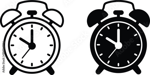 Pair of alarm clocks with different colored faces displayed side by side on white background