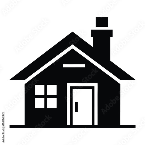 Residential House Silhouette Icon – Simple Home Building Vector