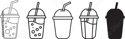 Bubble Tea Cup Icons – Drink Beverage Takeaway Line Vector Set