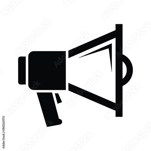 Black megaphone icon on white background