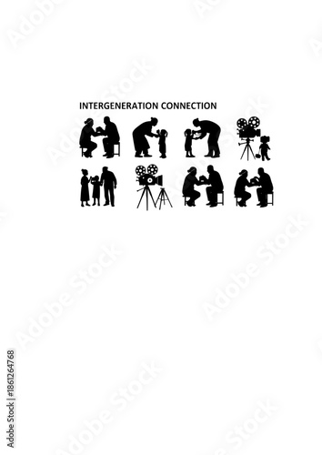 Intergenerational Connection Silhouette of Senior Teaching Child Film Photography for Analog Hobby and Family Bonding Concept Vector