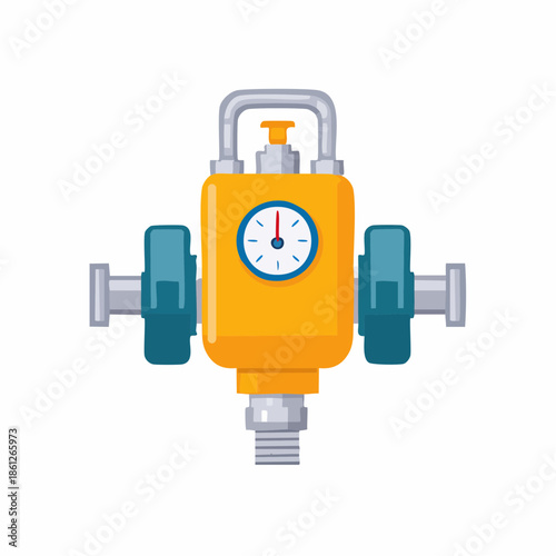 Industrial Pump with Gauge: Plumbing and Pipeline System Component. Machinery Illustration.