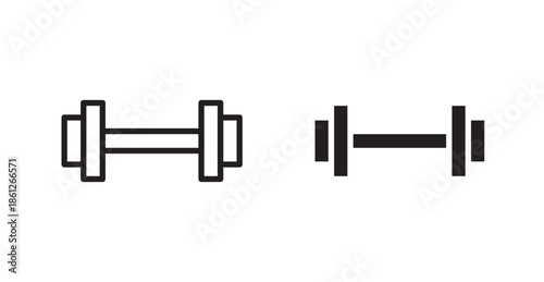 Dumbbell icons, black line art and clipart vector logo