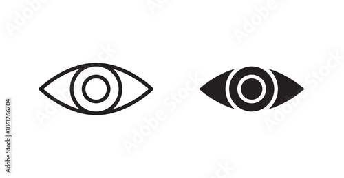 Eye icons, black line art and clipart vector logo