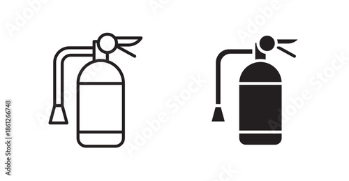 Fire extinguisher icons, black line art and clipart vector logo