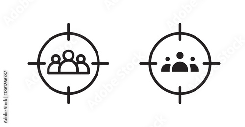 Focus group icons, black line art and clipart vector logo