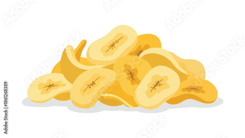 An inviting graphic showcasing a generous pile of deliciously golden, naturally sweet, and wonderfully crisp banana or plantain chips, ideal for