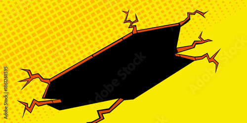 comic cartoon wall cracked hole on yellow