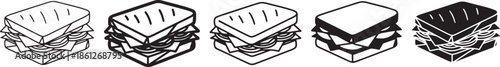Sandwich Icon Set – Toasted Sandwich Variations Line and Filled Vector Design