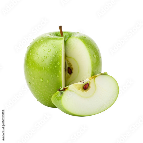 Green apple with slice isolated