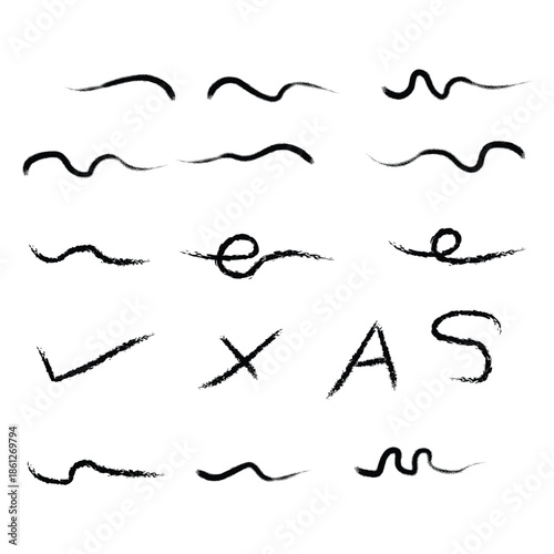 Handwritten strokes and letters on a white background