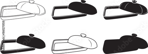 Food Serving Cloche Icon Set – Restaurant Tray Lid Variations Minimal Design