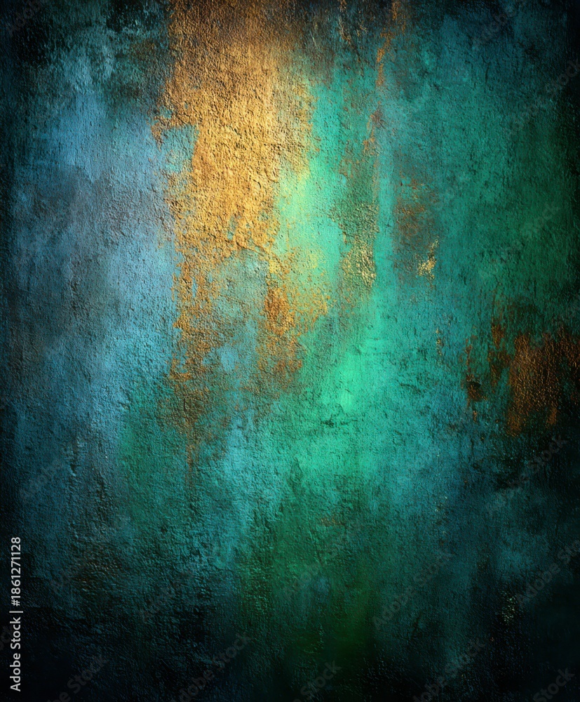 Obraz premium Abstract Texture Canvas: An artistic abstract texture, a canvas of colors, blending shades of gold, teal, and blue, creating a sense of depth and artistic expression.