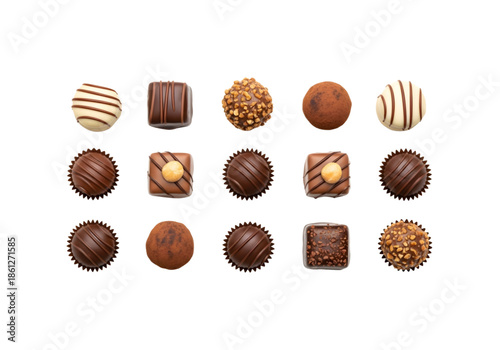 Assorted gourmet dark and milk chocolate pralines png on transparent background