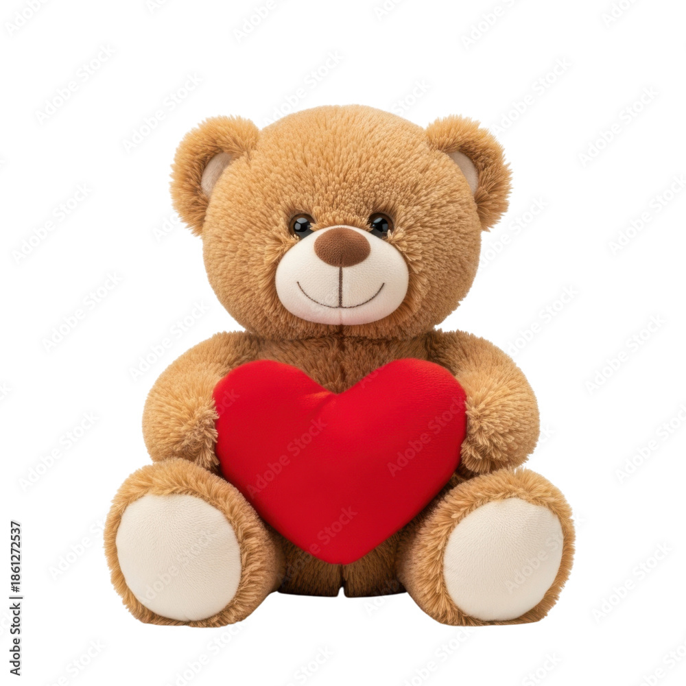 Fototapeta premium Teddy bear holding red heart isolated on transparent background