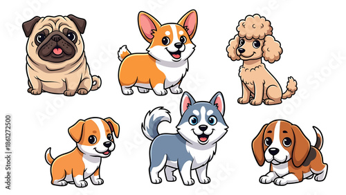 Adorable Collection of Cartoon Puppies in Various Breeds