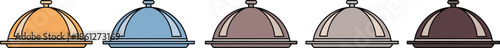 Food Cloche Icon Set Illustration – Restaurant Serving Dome Collection, Catering Plate Cover Vector Design