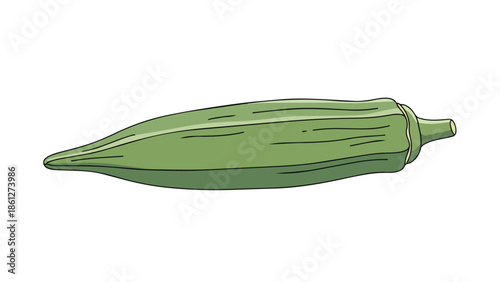 A distinct, vibrant green okra pod, rendered in a clean, stylized illustration, represents healthy eating and fresh produce, perfect for diverse