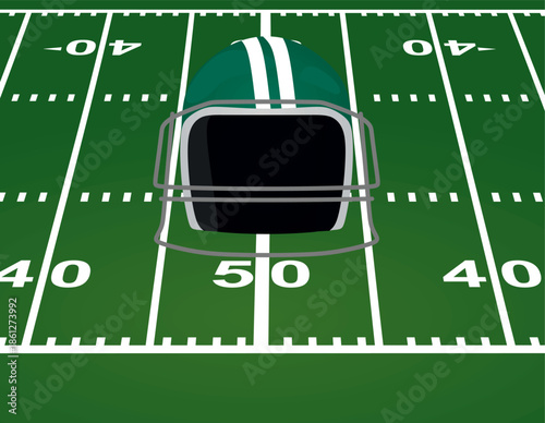 Green American football helmet, vector
