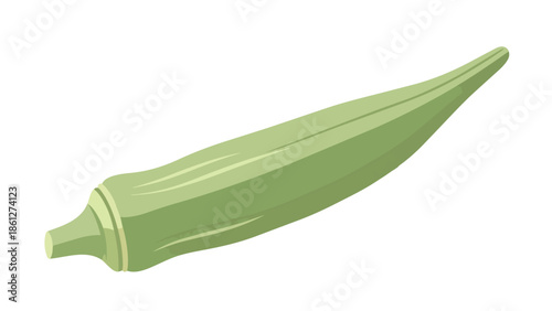 Fresh green okra pod on white. Healthy vegetable showcasing unique ridged texture and elongated form. Ideal for nutritious culinary use. Perfect for