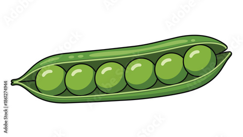 Vibrant green peas nestled within a split pod on a pristine white background, showcasing freshness and healthy eating. This illustration captures